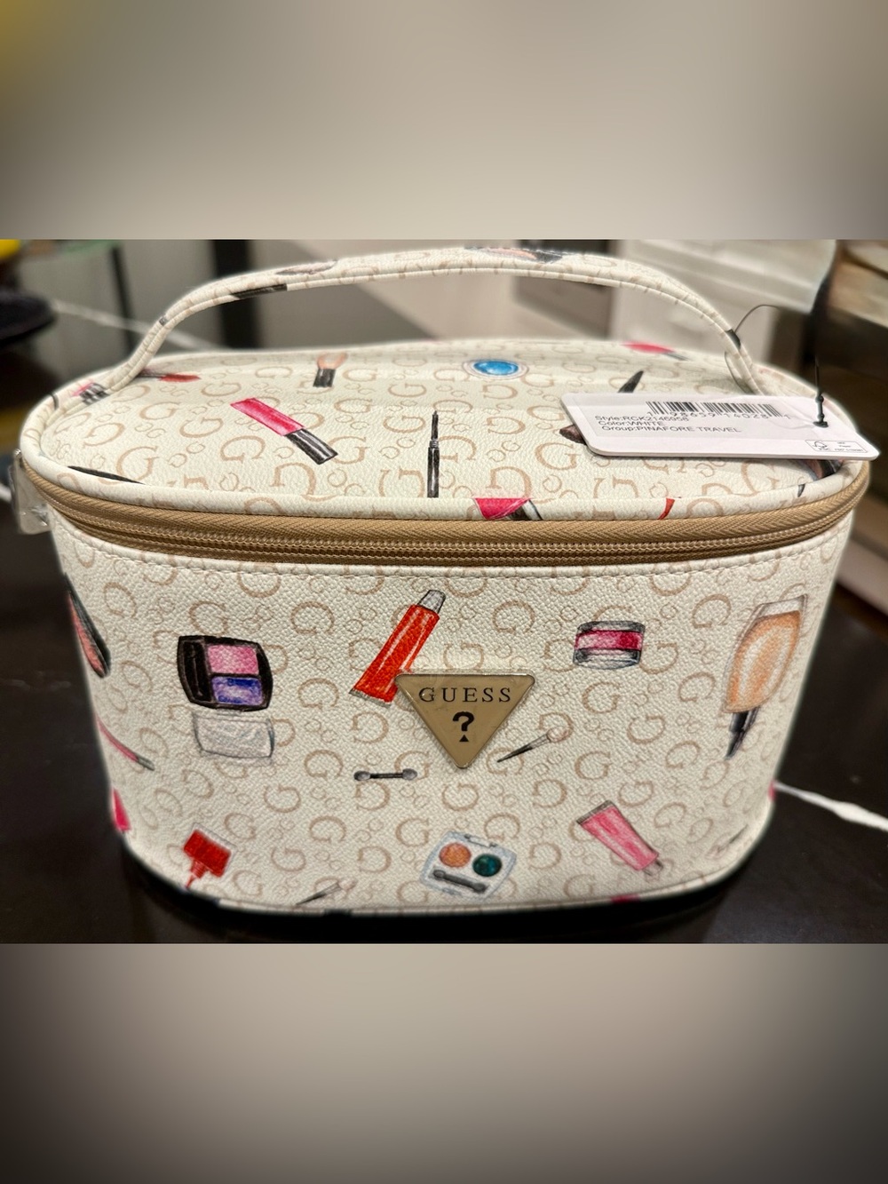 NWT Guess Makeup Train Case Cosmetic Bag | White Beauty Print|Travel Vanity Case